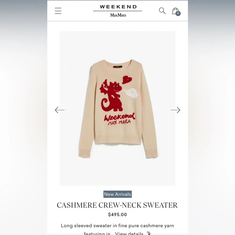SOLD OUT! NWT WEEKEND MAX MARA ‘ADELCHI’EAR OF DRAGON CASHMERE CREW-NECK SWEATER - Picture 2 of 10